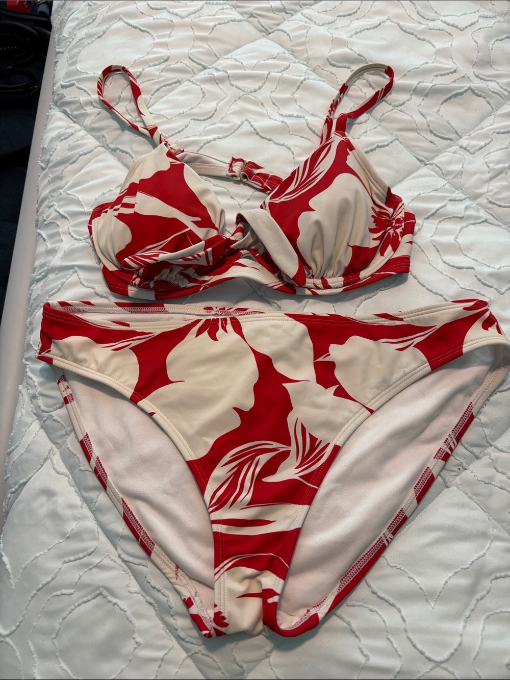 Shade & Shore Red and Cream Floral Underwire Bikini Set